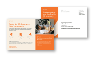 orange and white direct mail postcards