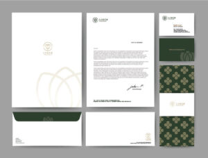 stationary green and white printing