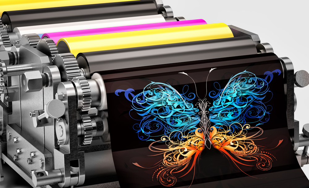 Digital printing machine showing an abstract butterfly